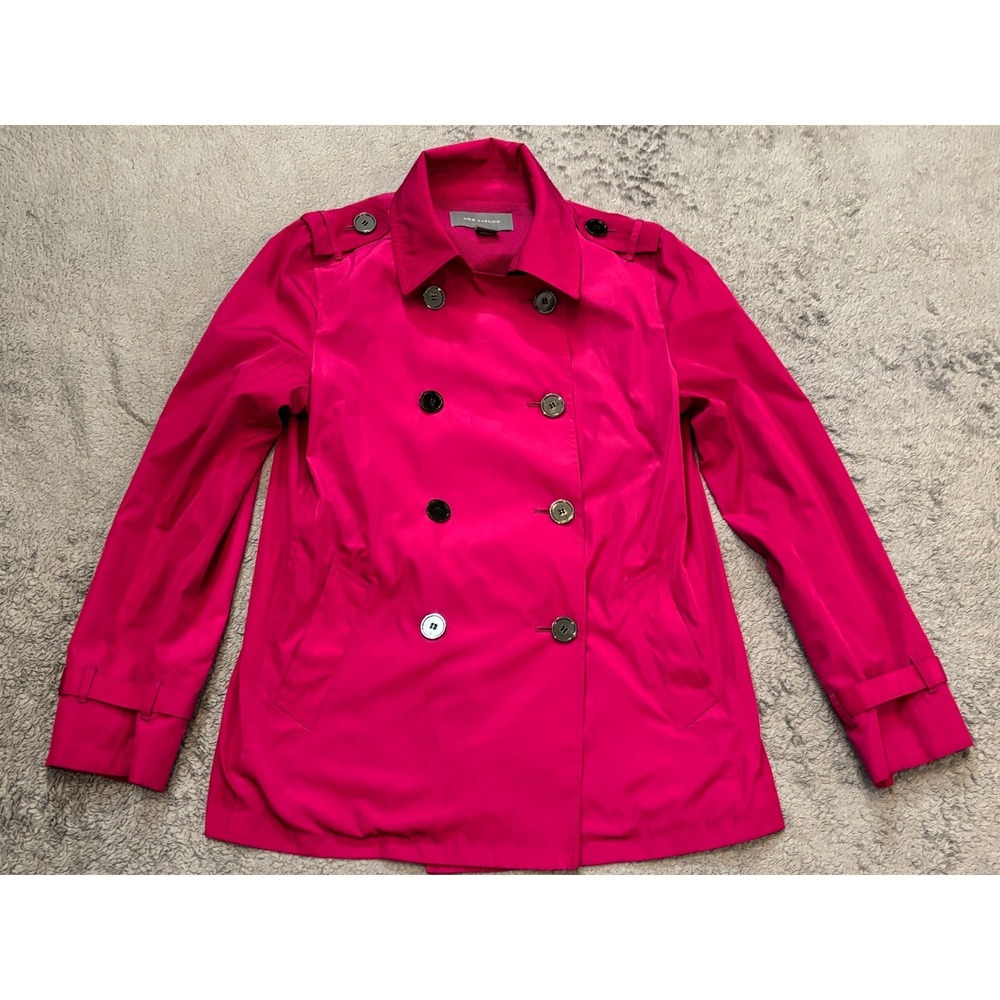 Ann Taylor Trench Coat Womens Medium Pink Double Breasted Casual Polyester